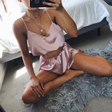 Sexy Sling Solid Color Sleeveless Two-piece Shorts