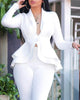 Solid Color White Flounced Long Sleeve Two-Piece Set