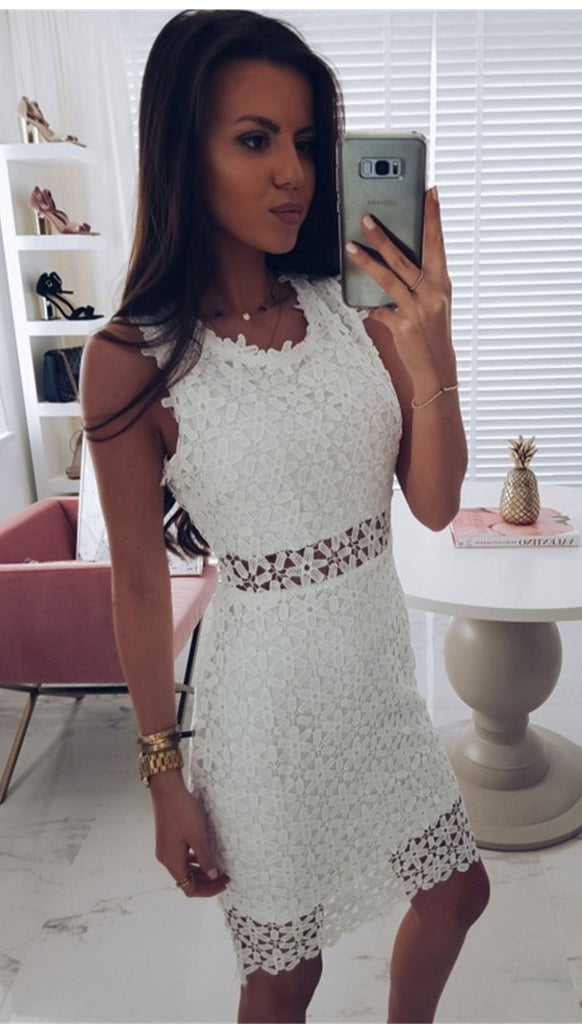 Sexy Sleeveless Lace White Dress