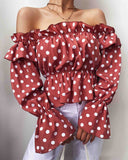 Women'S Pink One-Shoulder Long-Sleeved Chiffon Top