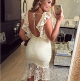 Women Fashion Sexy White Lace Ruffle Dress