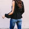 Solid Color V-Neck Slim Off-The-Shoulder Long-Sleeved Chiffon Shirt