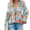 Women's Print Long Sleeve Loose Chiffon V-Neck Shirt