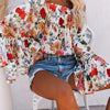 Printed Long-Sleeved Chiffon One-Shoulder Top