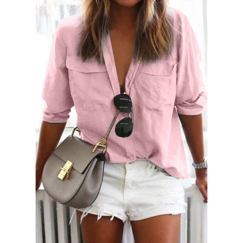 Solid Color Long Sleeve Button Shirt