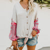 Loose V-Neck Long-Sleeved Printed Chiffon Top