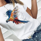 Women'S Eagle Bird Animal Print Round Neck Short Sleeve T-Shirt