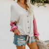 Loose V-Neck Long-Sleeved Printed Chiffon Top