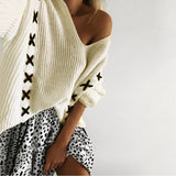 Women'S Fashion V-Neck Loose Long-Sleeved Sweater