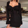 Women Long Sleeve Black Slim High Waist Dress