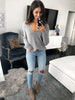 Women's Sexy V-neck Long Sleeve Solid Color Loose Sweater