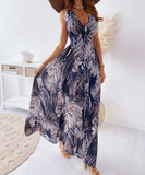Elegant V-neck Sleeveless Backless Printed Dress