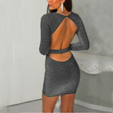 Round Neck Tight Backless Package Hip Long-Sleeved Dress