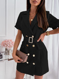 Fashion Solid Color Button Short Sleeve Dress