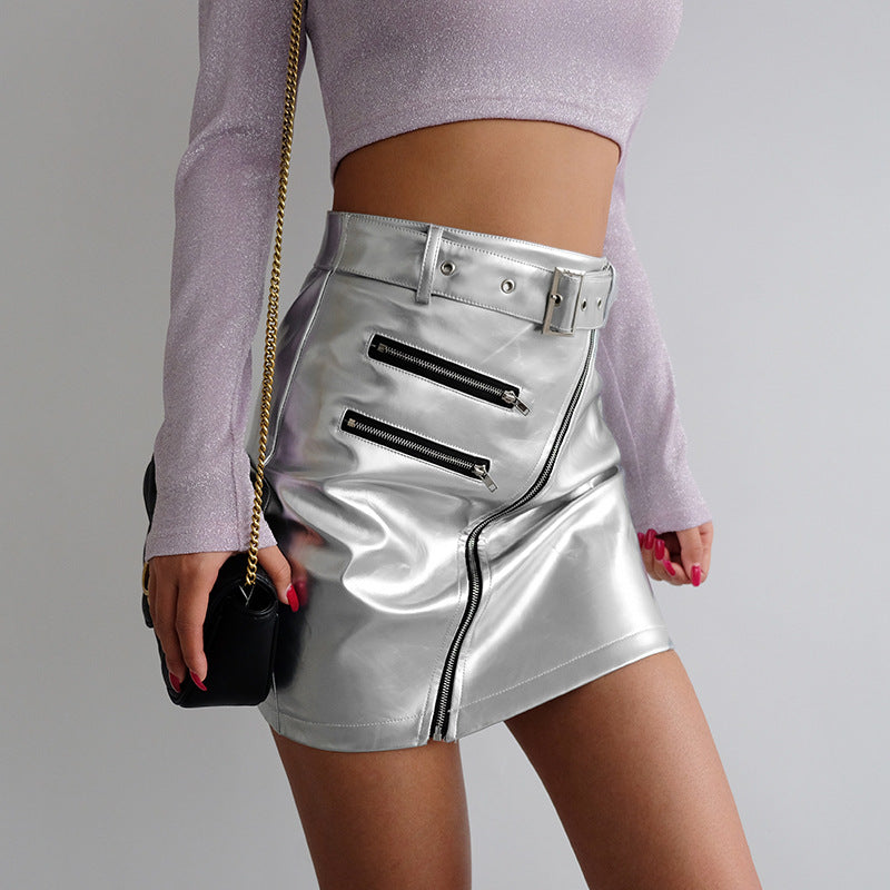 Sexy Zipper Silver Bag Hip Skirt