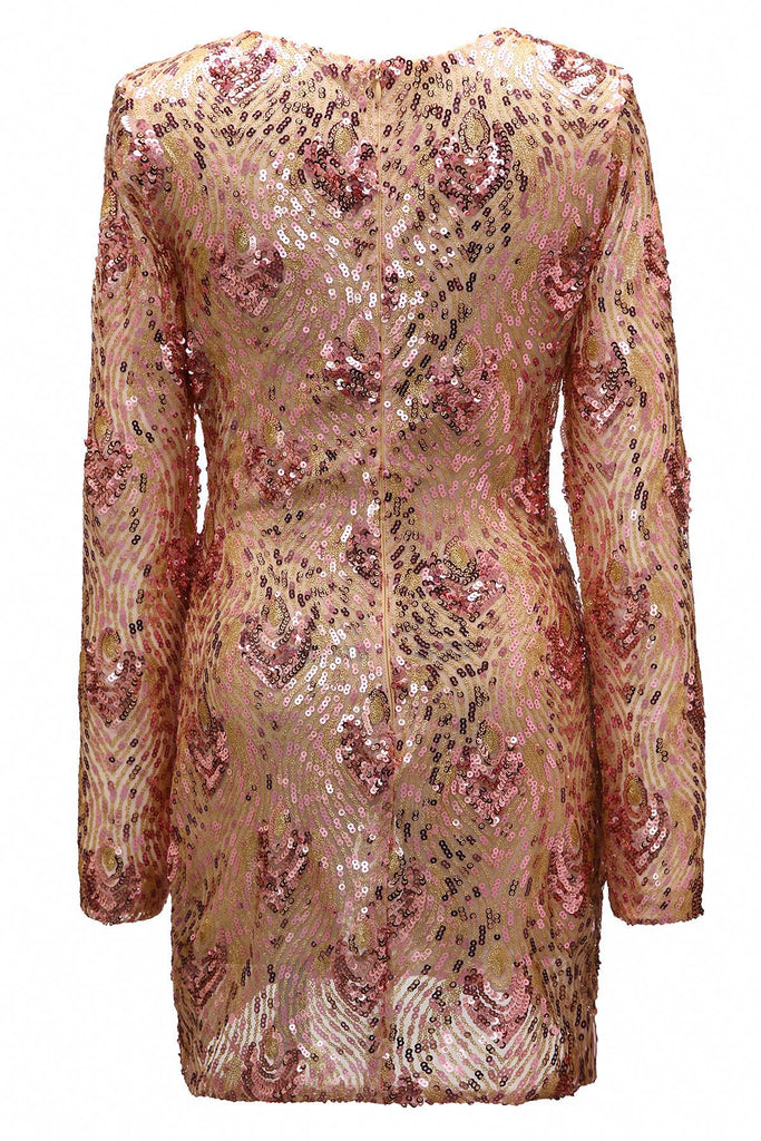 Women'S Sequined Long-Sleeved Package Hip Dress