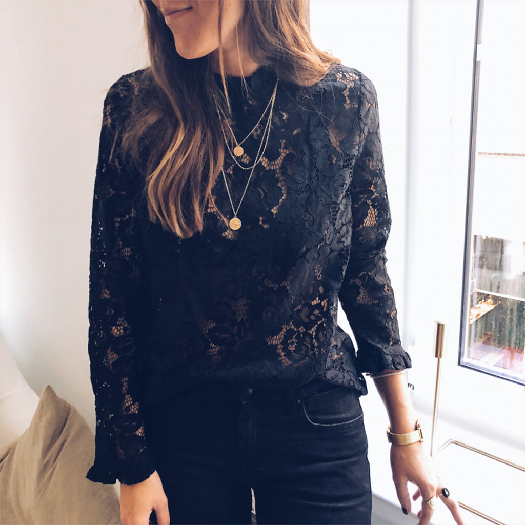 Lace Sexy Long-Sleeved Top