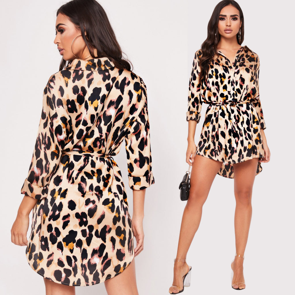 Fashion Long Sleeve Leopard Print Dress