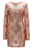 Women'S Sequined Long-Sleeved Package Hip Dress