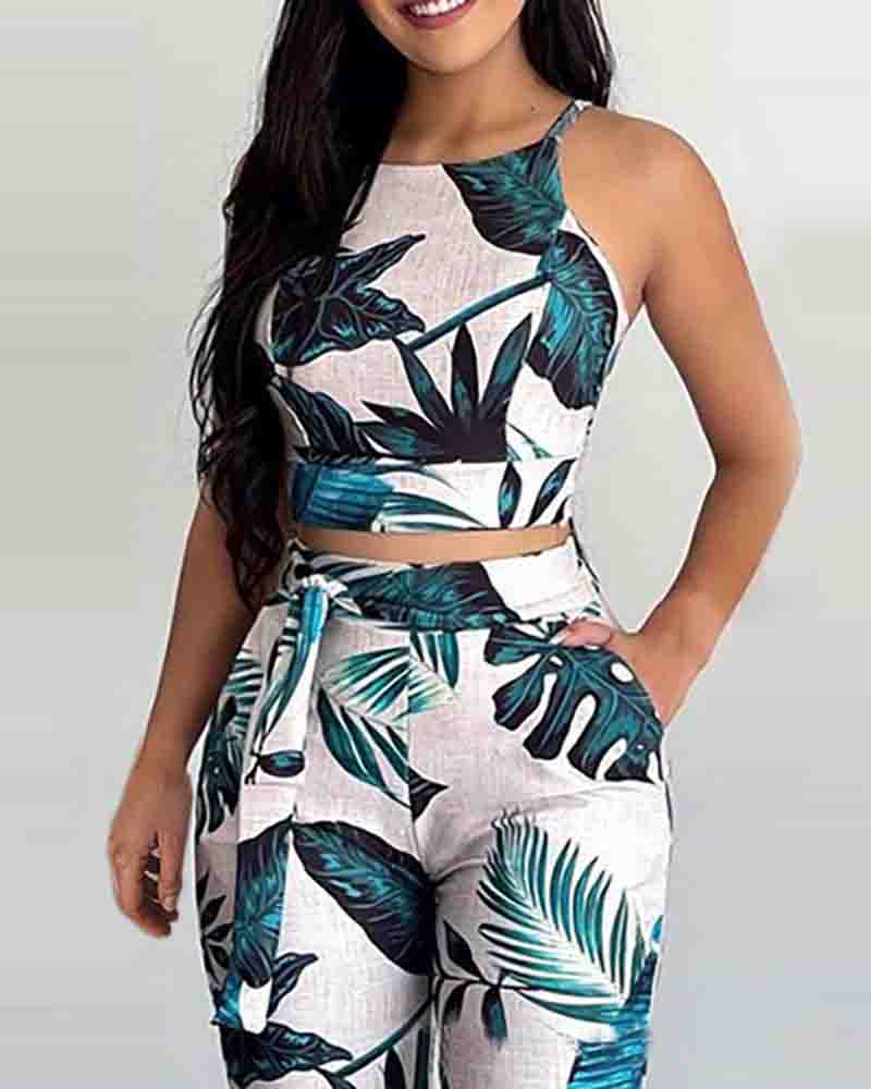 Printing Sexy Sling Vest Two-Piece Set