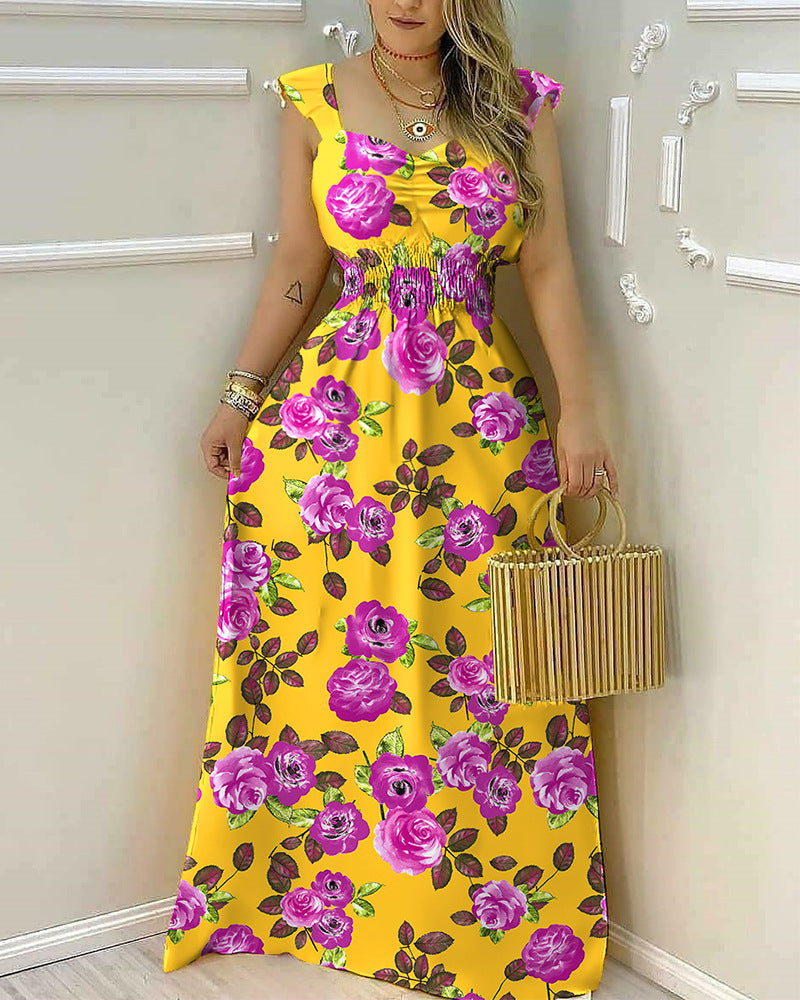 Women Yellow Print Sleeveless Dress