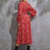 Elegant Red Print Long Sleeve High Waist Dress