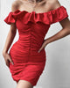 Red One-Shoulder Ruffles Tight Dress