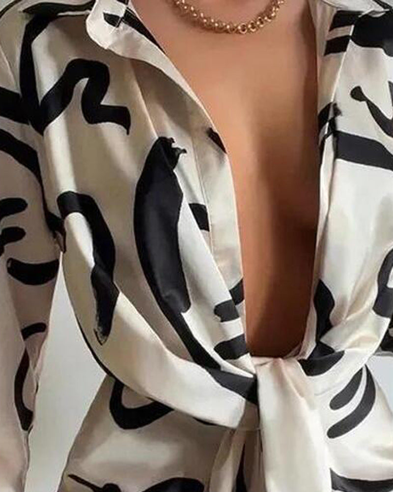 Fashion Sexy Long Sleeve Print Dress