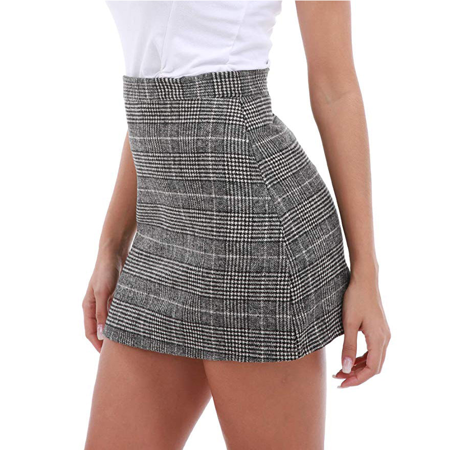 Design Slim High Waist Plaid Hips Skirts
