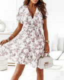 V-Neck Sweet White Floral Short Sleeve Dress
