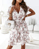 V-Neck Sweet White Floral Short Sleeve Dress