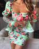 Women's Green Floral Print Long Sleeve Dress