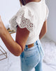 White V-Neck Ruffled Lace Top