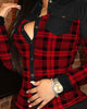 Temperament Plaid Stitching Red Long-Sleeved Shirt