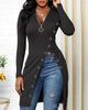 Solid Color V-Neck Long-Sleeved Split T-Shirt