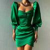 Women's High Waist Puff Sleeve Solid Color Dress