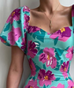 Women's Floral Puff Sleeve Skinny Pack Hip Dress