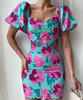 Women's Floral Puff Sleeve Skinny Pack Hip Dress