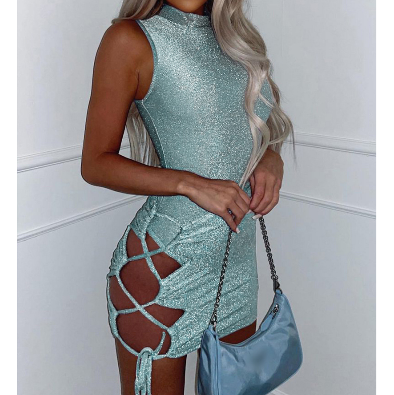 Solid Color Fashion Sexy Glitter Sleeveless Dress