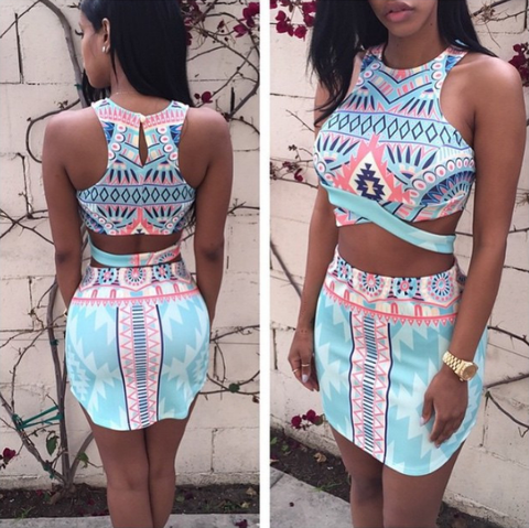 Women'S Printed Lace Patchwork Two Piece Set