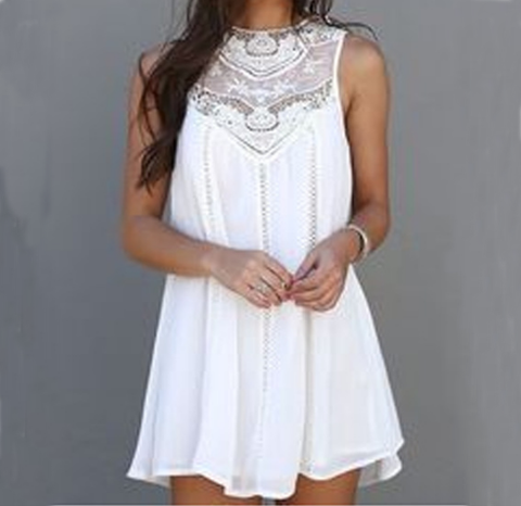 Temperament White Sleeveless Slim Dress