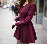 Solid color v-neck long-sleeved dress
