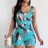 Casual Sling Sleeveless Blue Printed Jumpsuit