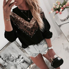 Sequined Leopard Print Splicing Long Sleeve Round Neck Sweater