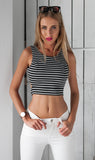 Women Stripe Bodycon Backless Sleeveless Strap Small Vest Crop Tops