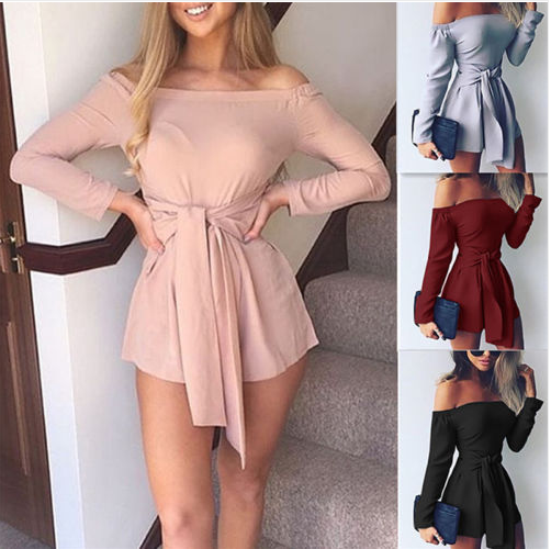 Women'S Solid Color Long-Sleeved Jumpsuit