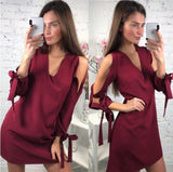 Solid Color Sexy V Neck Long Sleeve Dress