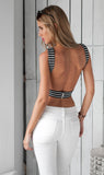 Women Stripe Bodycon Backless Sleeveless Strap Small Vest Crop Tops