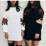 Embroidered Long-Sleeved Round Neck Sweater