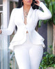 Solid Color White Flounced Long Sleeve Two-Piece Set